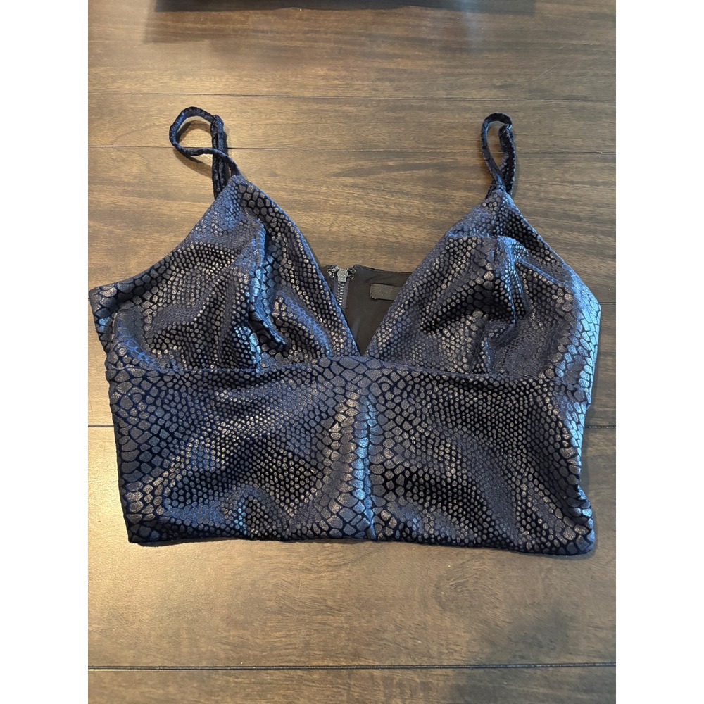 Guess Navy Blue Metallic Snakeskin Velvet Crop Top Camisole W54P4200000 Mens L
